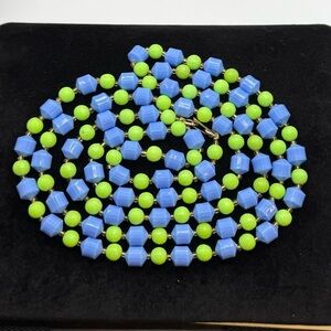 Vintage Hong Kong Blue & Green Faceted Bead Necklace 53”